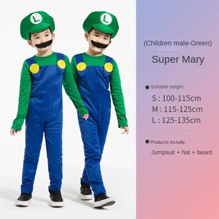 Mub- RS583 Barnens ario Kläder Super ario Kostymer Halloween Cosplay Anime Kostym Förälder-barn Rollspel Kostym Mario Pojke Grön Mario Boy Green M