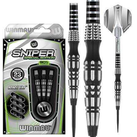 Winmau Sniper Special Edition Steel Tip Darts 21g/23g - Professional Tungsten Darts, Black/Silver, Prism, Aggressive Profile, Streamlined Dynamics