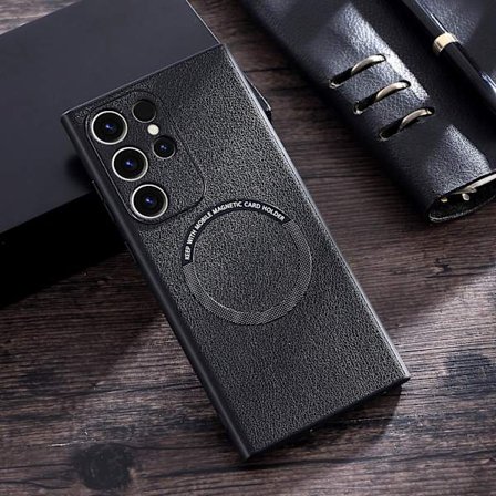 For S23 Ultra Leahter Case, Magnetisk deksel Kompatibel Samsung Galaxy S23 Ultra Magsafe Trådløs Lading Beskyttende Slim Tynn