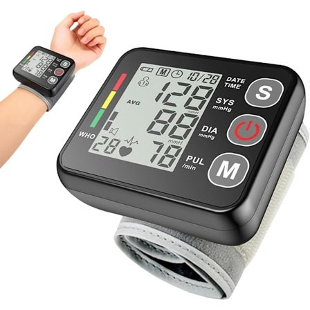 Automatisk håndleddsblodtrykksmåler, stor LED-skjerm, arytmideteksjon, 198 minneplasser, 13,5-21,5 cm, engelsk versjon