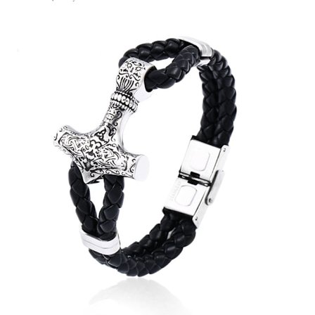 Bracelet - Norse mythology - Leather bracelet with Thor's hammer