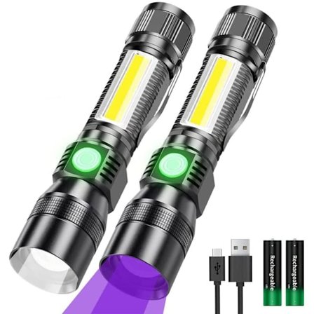 Magnetisk svart lys LED UV lommelykt med 7 moduser - USB oppladbar
