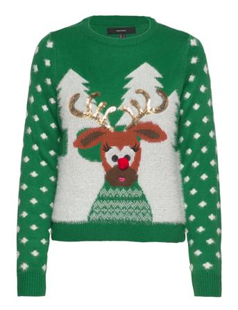 Vmrudygirl Ls O-Neck Blouse Xmas Villapaita Vihreä Vero Moda