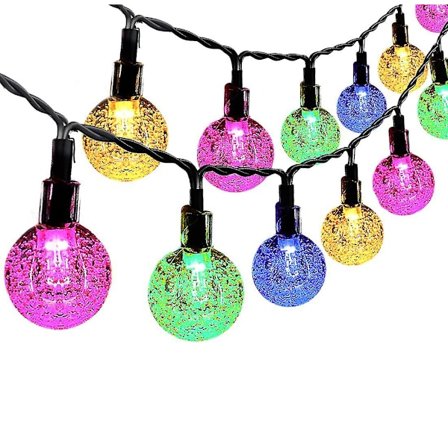 50 LED Solcelledrevne Feelygter - Farverige Udendørs Krystal Kuglelys Til Have, Terrasse, Halloweenfest