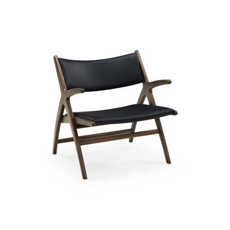 Roots Sessel, Geräucherte Eiche | Schwarzes Leder, Eleganter Loungesessel, Modernes Design für Wohnzimmer, 70cm Breite, Uni, Bequem & Edel