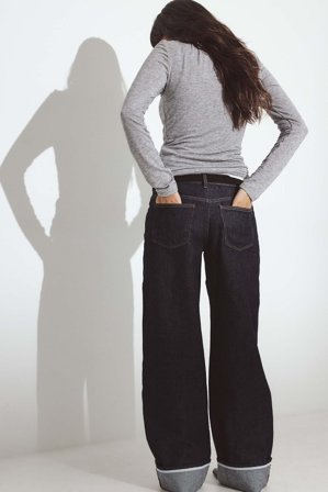 NA-KD Low Waist Fold Up Loose Denim - Baggy jeans - Blå - EU 34