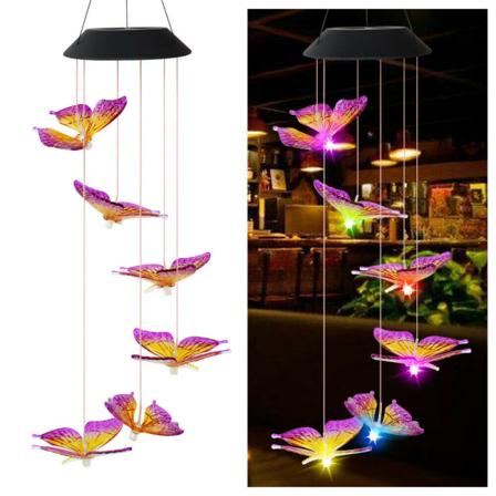 Wind Chimes Solar LED sommerfugl/kolibri utendørs gårdsplass plendekorasjon Purple Yellow Butterfly