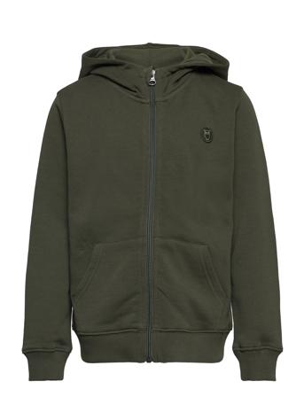 Badge Zip Hood Sweat - Gots/Vegan Tops Sweat-shirts & Hoodies Hoodies Khaki Green Knowledge Cotton Apparel