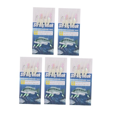 5 sett glødende fjær fiske lokke agn rigger fisk hud glød fiske lokke karbonstål lokke streng kroker med 5 kroker 3