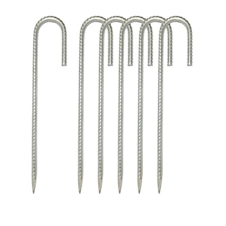 Markfästen i 6-pack, Galvaniserade Stål Tältpinnar, Fästpinnar med J-krok, 12 tum Trampolin Markfästen