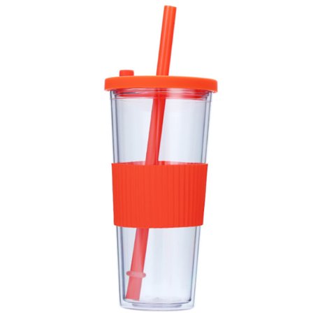 Dubbelväggiga plastglas med lock och sugrör