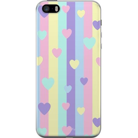 Yhteensopiva Puhelinkuori Apple iPhone 5s Pastelliraitoja pinkissä, keltaisessa, violetissa ja sinisessä, joissa on hajallaan pehmeitä kawaii-tyylisiä