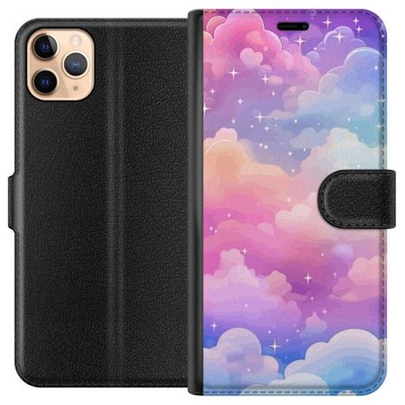 Kompatibelt Lommeboketui til Apple iPhone 11 Pro Max Søt enhjørning med regnbuefarget hår mot en stjernebelagt pastellbakgrunn i kawaii-stil
