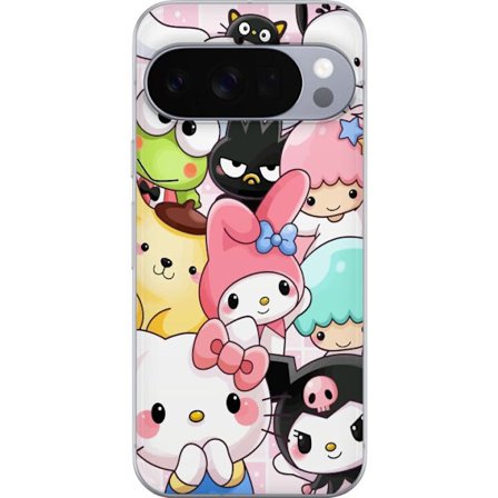 Yhteensopiva Puhelinkuori Google Pixel 10 Pro Tiheä kuvio suloisia hahmoja, joilla on suuret silmät eri väreissä ja ilmeissä LABUBU-tekstillä