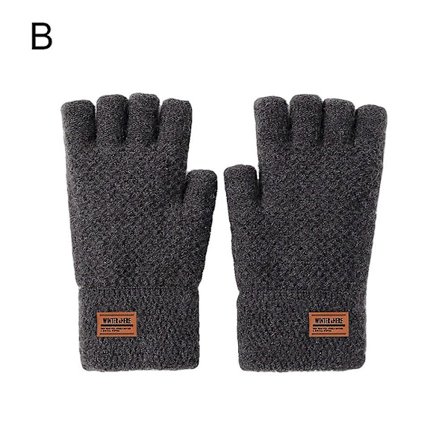 1 par Alpaca uld fingerløse handsker termiske herre strikkede halvfinger luffer (FMY)