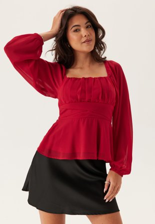 BUBBLEROOM-Square Neck L/S Georgette Blouse-36