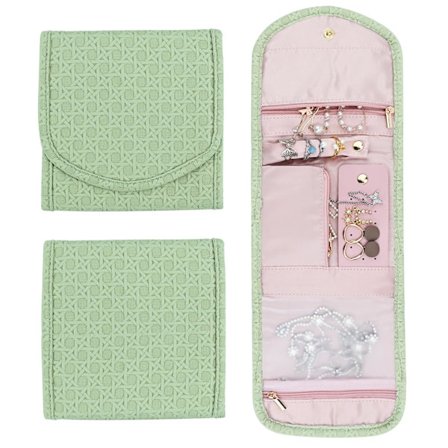 Reise smykker arrangør rull smykker etui armbånd ring ørepynt oppbevaring arrangør reise smykker pung (grønn)