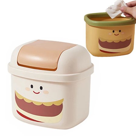 Cute Desktop Trash Can with Lid (Beige) (1 pc)