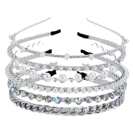 6 st Rhinestone- och Pärlband, Elastiska, Trendiga Handgjorda