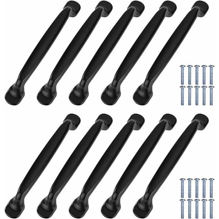 10-pack svarta kökshandtag i aluminiumlegering med skruvar för kök, sovrum, skåp, lådor, möbelhandtag med hål i mitten 128 mm
