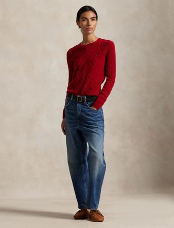 Polo Ralph Lauren Cable Wool-Cashmere Crewneck Sweater - Red - M