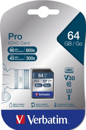 Verbatim PRO - flashminnekort - 64 GB - SDXC UHS-I
