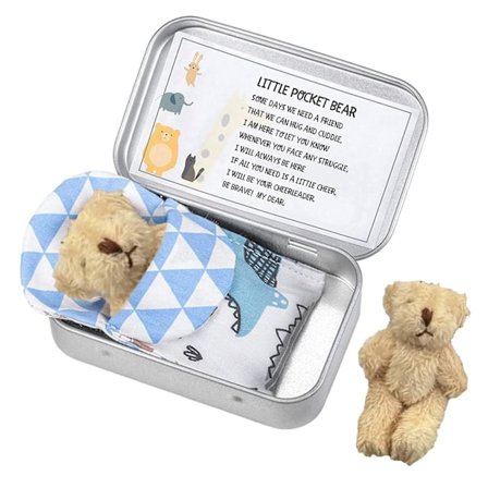 Liten lommebjørn i tinnboks - Komfortable små bjørneleker i eske - Små lommebjørngaver