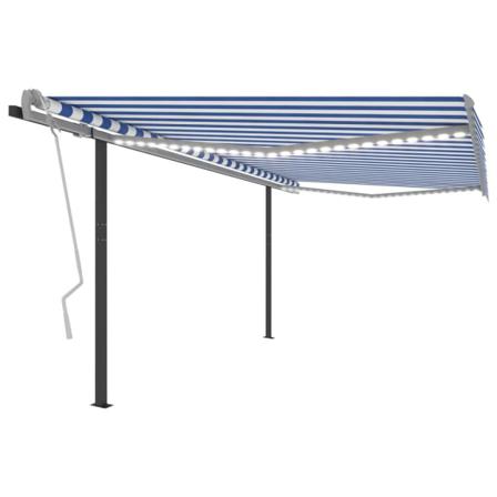 Vidaxl Markis Med Led Manuellt Infällbar 4,5x3 M Blå Och Vit Blå