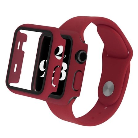 Apple Watch SE 2022 (44mm) klockarmband och fodral i silikon med härdat glas - Vinröd