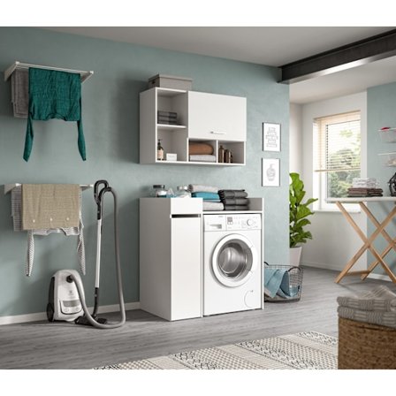 Rootz Washing Machine Conversion Set - Tvättarrangör - Space Maximizer - Snabbinstallation - 95x195x60cm - White Chipboard Finish