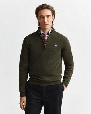 GANT - Lammeullsgenser med half-zip til herre khaki green melange