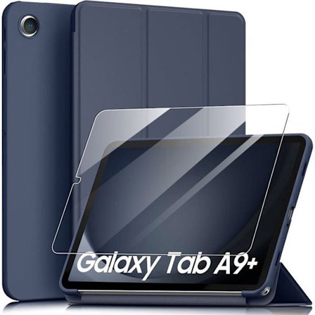 Coque + Härdat Glas - E.F.Connection - för Samsung Galaxy Tab A9 Plus - Stöttålig - Mörkblå - 11 Tum
