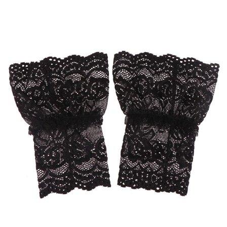 IC 1 par avtagbara plisserade utsvängda ärmar False spetsmanschetter veckade Black