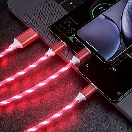 Mobil Laddare Magnetiska 3 in 1 Flash Kabel USB-C - iPhone - Android (Röd)