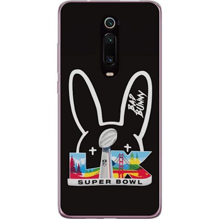 Kompatibelt Mobildeksel til Xiaomi Mi 9T Pro Bad Bunny portrett med åpen skjorte, tatoveringer og krøllete hår i stilfull motefotografering