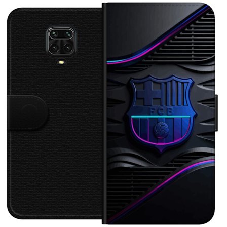 Yhteensopiva Lompakkokotelo Xiaomi Redmi Note 9 Pro FC Barcelonan seuraemblemii neon sinistä ja vaaleanpunaista futuristisella metallisella suunnitte