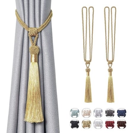 2-pakning Lange Duske Gardinbånd Håndlagde Flettede Tau Europeisk Stil Knyte Gardinholdere for Hjemmekontor Vindusdekor (G,A)