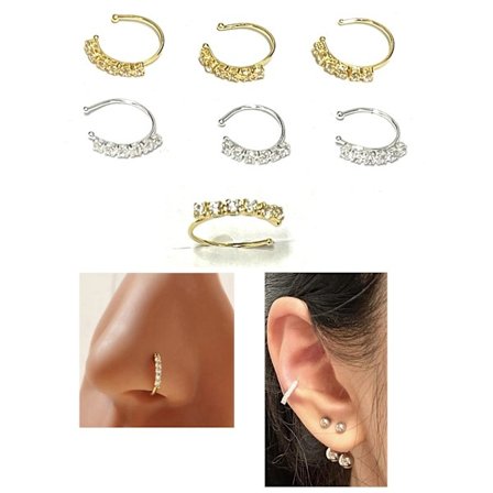 3 st Låtsas näs / öra piercing med stenar