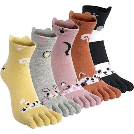 5 par små dyremønster finger sokker kvinner bomull separert