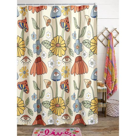 180*180cm Retro 70-luvun suihkuverho Psykedeelinen kukkainen keltainen