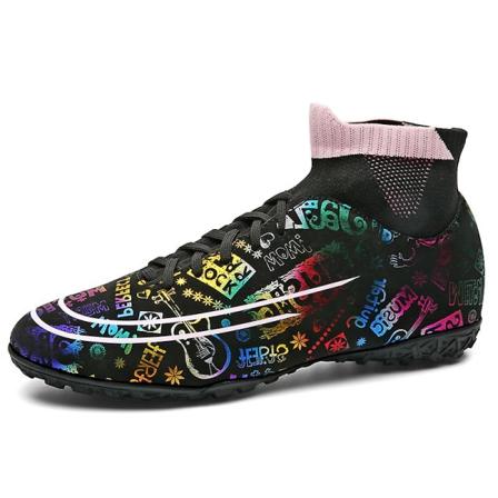 Fotbollsskor för män Fotbollsskor med hög ankel för vuxna Grästräning Sport Skor Sneakers 2J339 Black 38
