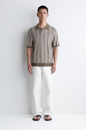 COS Diffused-Stripe Knitted Polo Shirt in Brown - Men