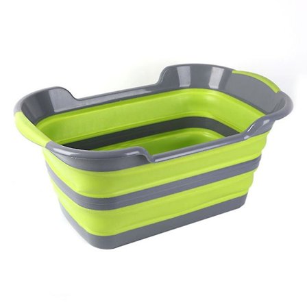 Sammenklappeligt PP+TPR badekar til kæledyr med drænhul, vasketøjskurv - Grå+Grøn