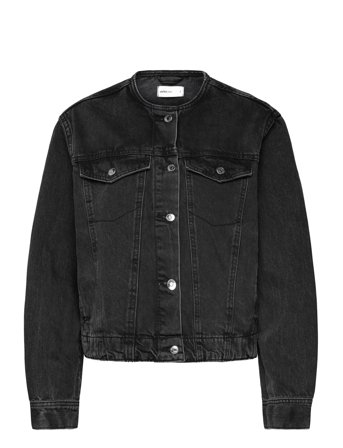 Gina Tricot Collarless Denim Jacket - Black - L