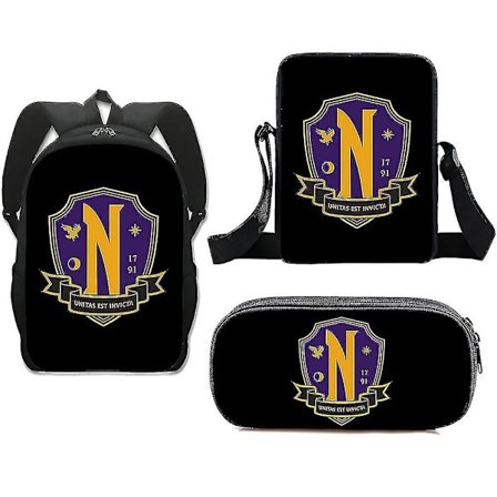 3kpl/setti Wednesday Addams ja Enid Nevermore College Reppu Goottilainen Olkalaukku Penaali Lahja