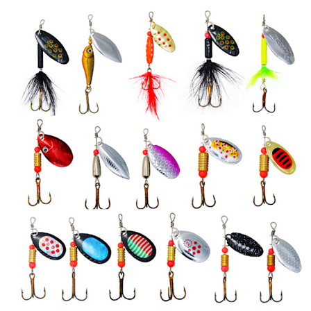 Spinner Blinker Sæt, 16 stk. Fiskeblink med Treble Kroge, Pailetter Kunstige Blink til Ørred, Aborre, Laks, Gedde, Walleye
