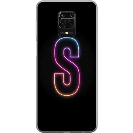 Yhteensopiva Puhelinkuori Xiaomi Xiaomi Redmi Note 9S Neonkirjain S kirkkaissa pinkissä ja sinisissä sävyissä tummaa taustaa vasten, siisti kirjai