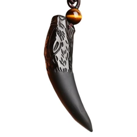 Svart obsidian enkel stil ulvetannkjede naturlig stein helbredende krystall anheng med snor unisex