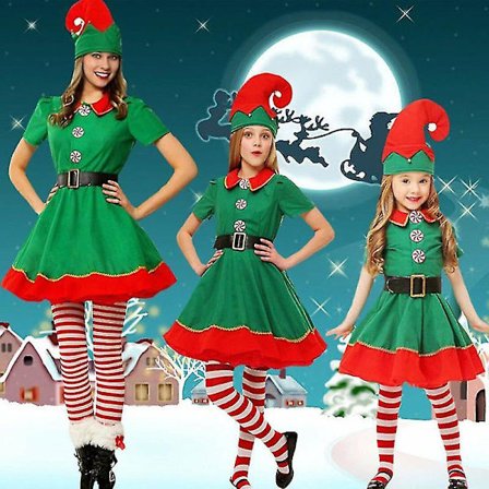 Familj Matchande Barn Vuxen Jul Elf Fancy Dress Xmas Cosplay Kostym