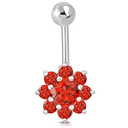 Navelpiercing Navel Piercing i Kirurgiskt Stål 316L i Silver Färg - Blomma med Orange CZ Cubic Zirconia
